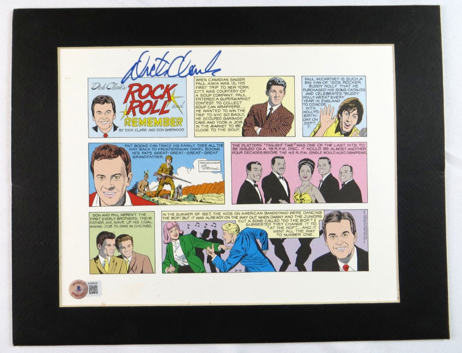 Dick Clark Signed Autograph Matted Comic Strip Rock & Roll Remember BAS BJ080026