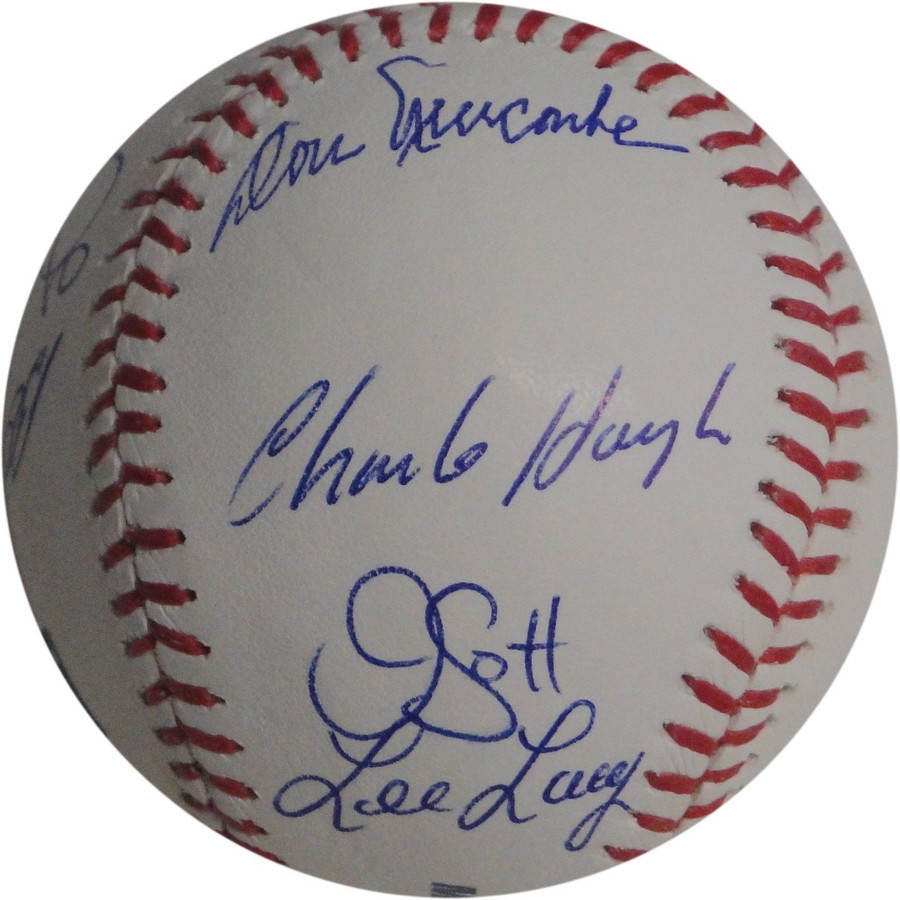Don Newcombe Jim Gott Lee Lacy Russell AJ Ellis Van Slyke Signed Dodger Baseball