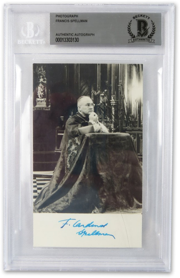 Francis Spellman Signed Autographed Small Photo Cardinal Priest BAS Encased
