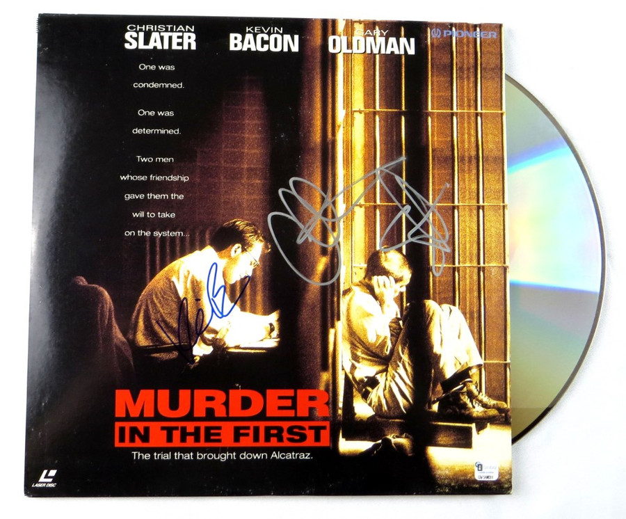 Kevin Bacon Christian Slater Autographed Laserdisc Cover Murder in the First JSA