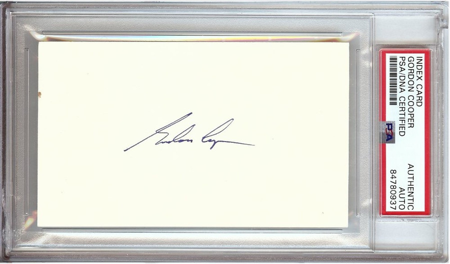 Gordon Cooper Signed Autographed Index Card NASA Mercury PSA Encased