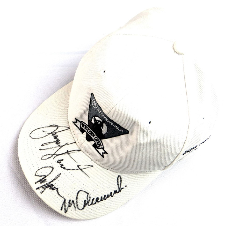 Payne Stewart Mark Calcavecchia Jeff Sluman Autographed Golf Hat  JSA XX76471