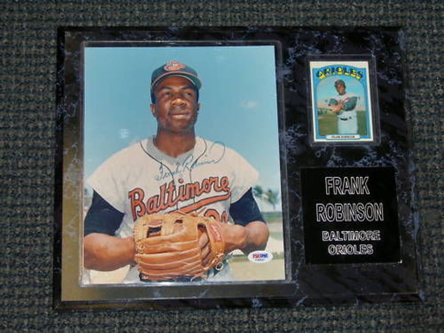 Frank Robinson Autograph Signed 8X10 Photo Plaque +Card