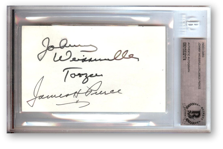 Johnny Weissmuller James Pierce Dual Signed Autographed Index Card Tarzan BAS