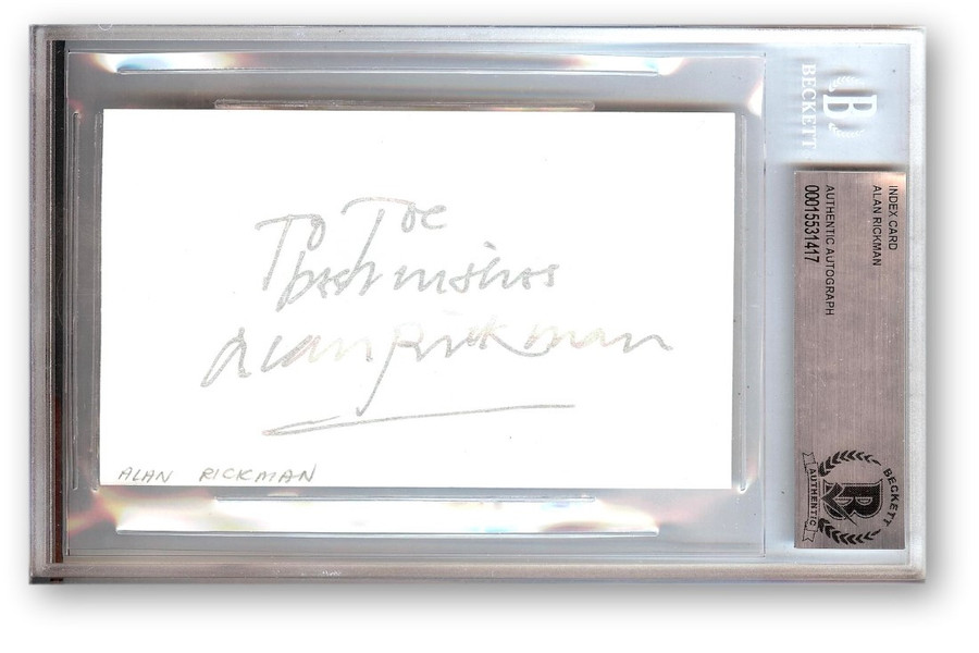 Alan Rickman Signed Autographed Index Card Die Hard Hans Gruber BAS 1417