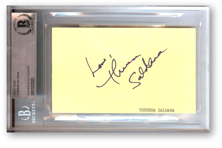 Theresa Saldana Signed Autographed Index Card The Commish Raging Bull BAS 3023