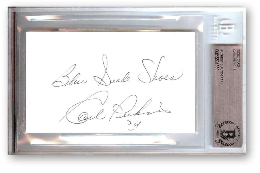 Carl Perkins Signed Autographed Index Card "Blue Suede Shoes" BAS 1556