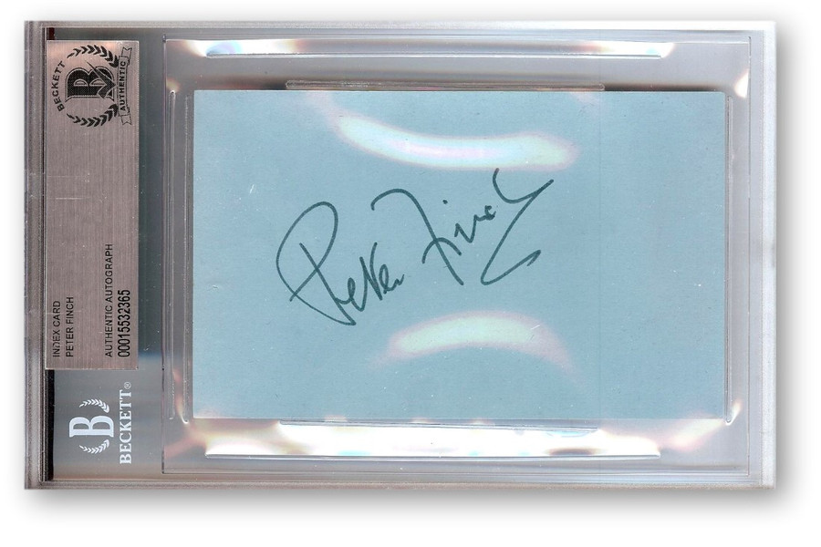 Peter Finch Signed Autographed Index Card Network Howard Beale BAS 2365