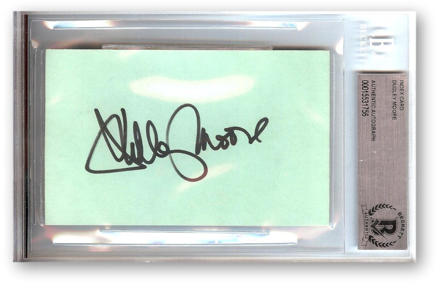 Dudley Moore Signed Autographed Index Card Arthur 10 Bedazzled BAS 1756