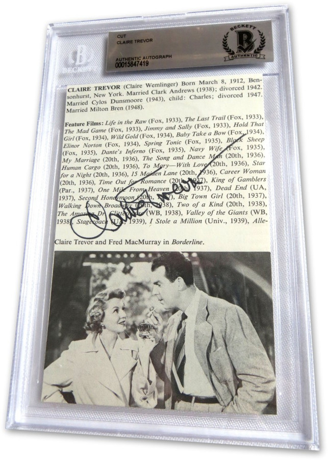 Claire Trevor Signed Autographed Cut Signature Borderline Actress BAS 7419