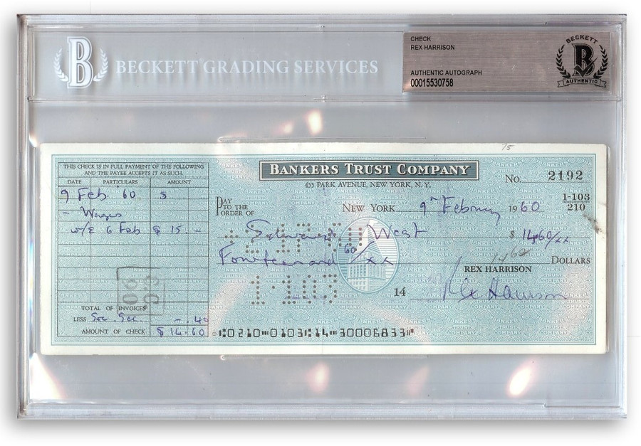 Rex Harrison Signed Autographed Bank Check My Fair Lady Actor Singer BAS 0758