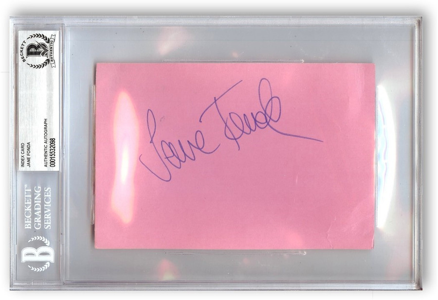 Jane Fonda Signed Autographed Index Card Hollywood Legend BAS 2098