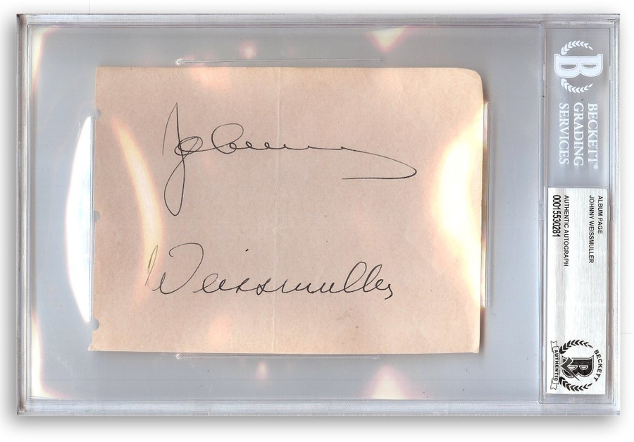 Johnny Weissmuller Signed Autographed Album Page Tarzan Olympic Athlete BAS 0281