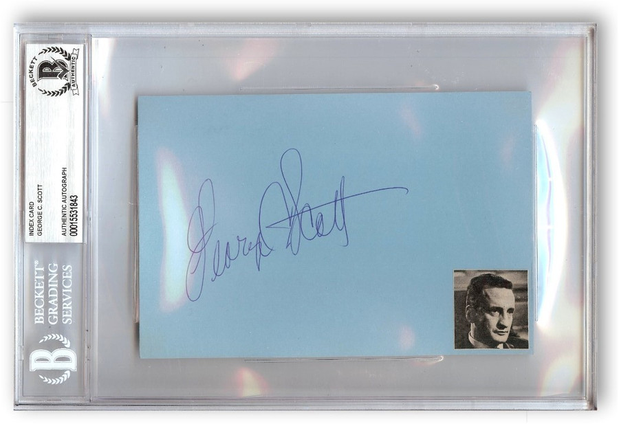 George C. Scott Signed Autographed Index Card Patton The Hustler BAS 1843