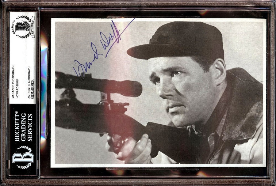 Howard Duff Signed Autographed Magazine Photo Holding Rifle BAS Slabbed