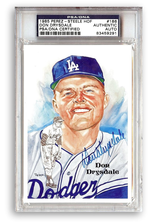 Don Drysdale Signed Autographed 1981 Perex-Steele Postcard Dodgers PSA 291