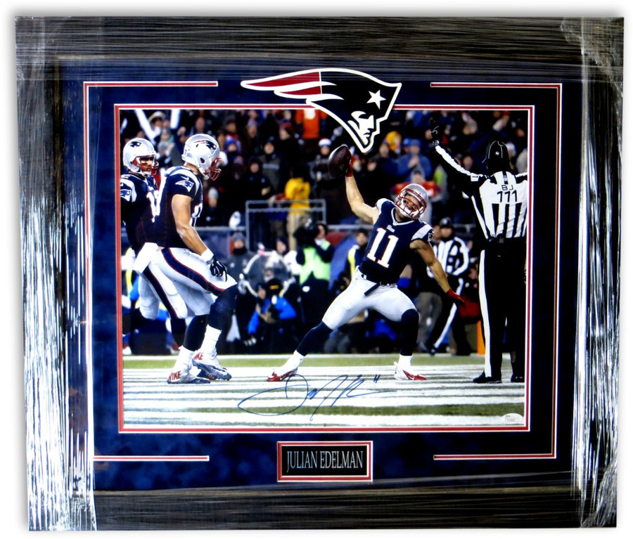 Julian Edelman Signed Autograph Framed 16X20 Photo Patriots Touchdown Spike JSA