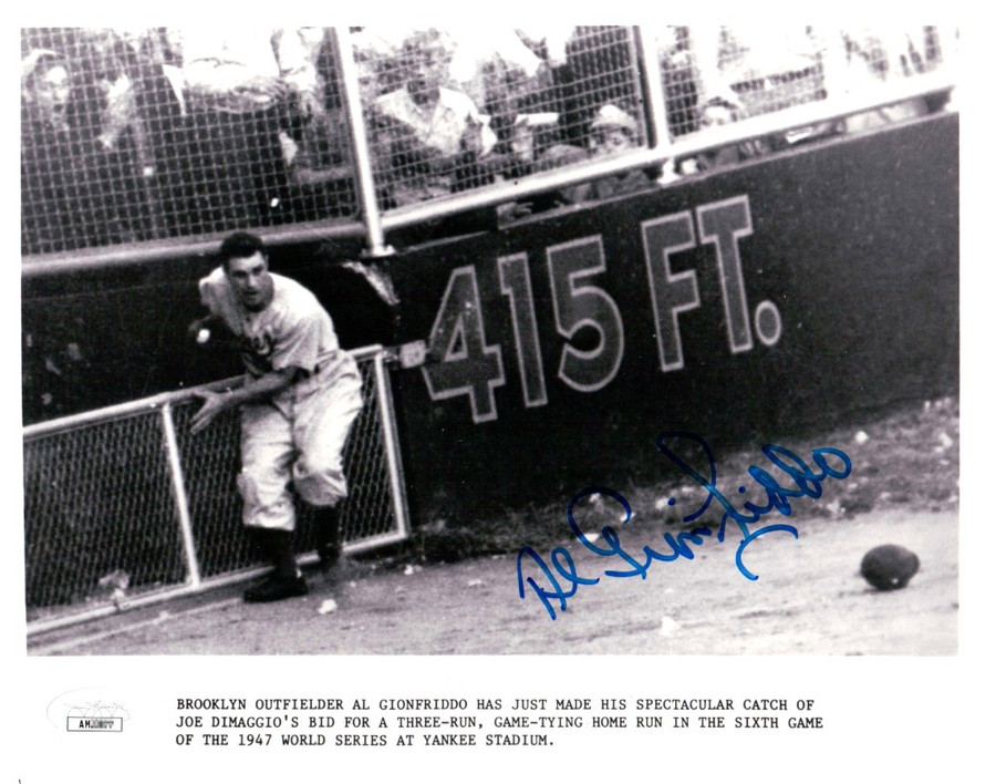 Al Gionfriddo Signed Autographed 8X10 Photo Brooklyn Dodgers WS Catch 1947 JSA