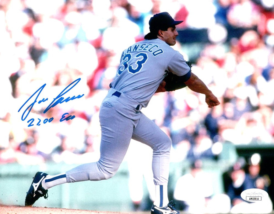 Jose Canseco Signed Autographed 8X10 Photo Rangers Pitching "27.00 ERA" JSA