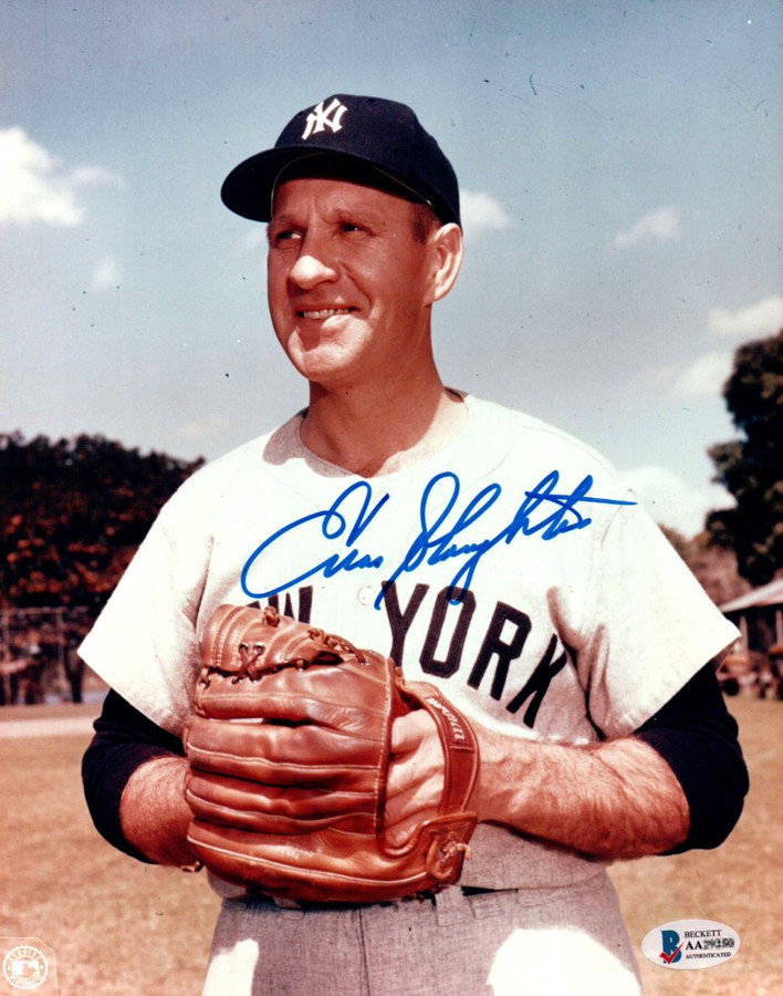 Enos Slaughter Signed Autographed 8X10 Photo New York Yankees Glove Pose BAS