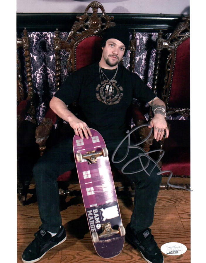 Bam Margera Signed Autographed 8X10 Photo Jackass Holding Skateboard JSA