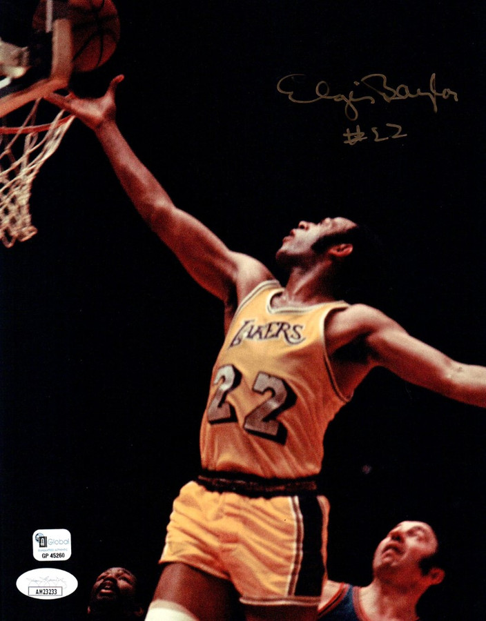 Elgin Baylor Signed Autographed 8X10 Photo Lakers Lay-Up "#22" JSA AM23233