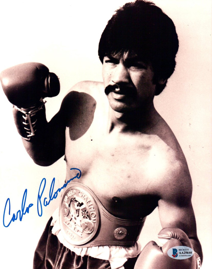 Carlos Palomino Signed Autographed 8X10 Photo Boxing HOFer Belt Pose Sepia BAS
