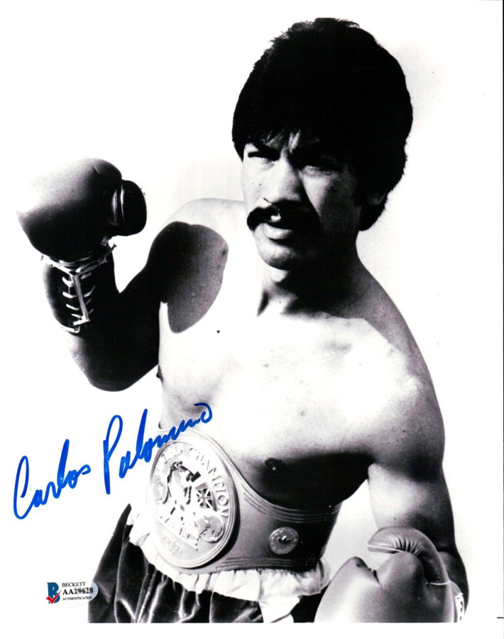 Carlos Palomino Signed Autographed 8X10 Photo Boxing HOFer Belt Pose B/W BAS