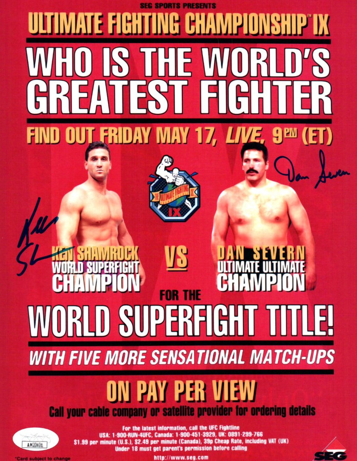 Ken Shamrock Dan Severn Signed Autograph 8X10 Photo UFC 9 Poster Superfight JSA