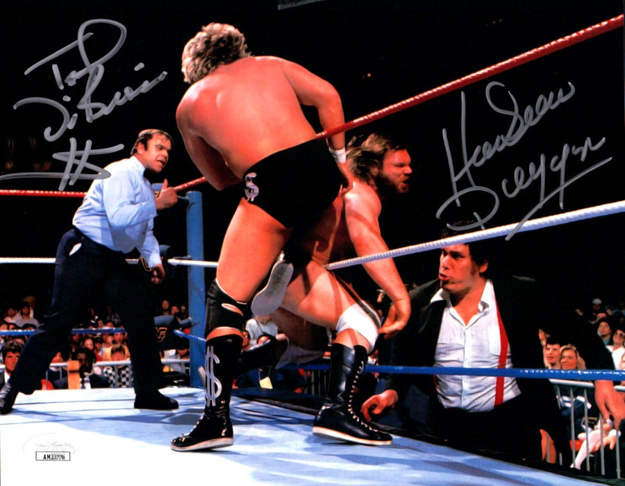 Ted DiBiase Hacksaw Jim Duggan Signed Autographed 8X10 Photo WWF in Ring JSA