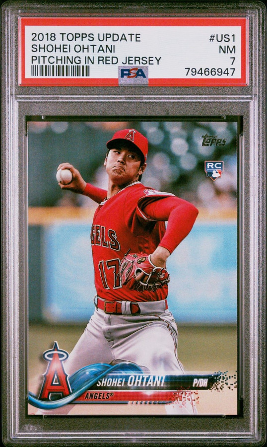 Shohei Ohtani 2018 Topps Update Pitching In Red Jersey PSA 7 LA Angels RC #US1