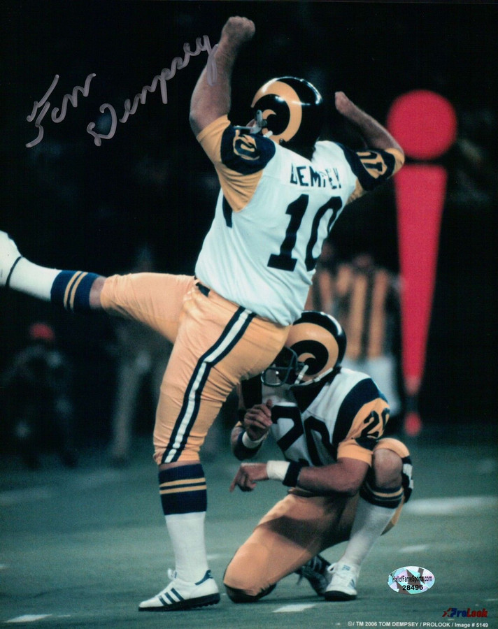 Tom Dempsey Signed 8X10 Photo Autograph Rams Road Kicking Auto w/COA