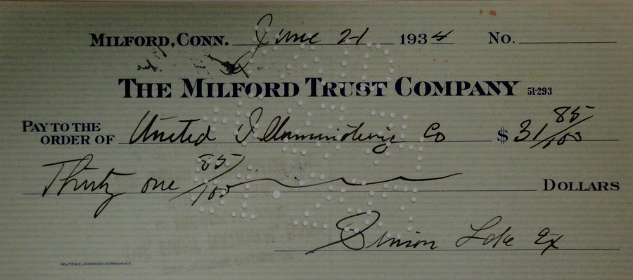 Simon Lake Hand Signed Autographed Personal Check $31.85