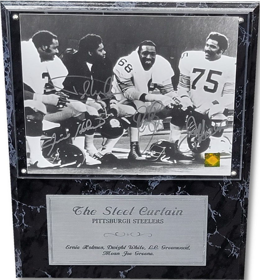 The Steel Curtain Mean Joe Greene + 3 Signed Plaque 12X16 Pittsburgh Steelers