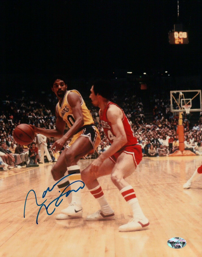 Norm Nixon Signed 8X10 Autograph Photo Lakers vs. Sixers Blue Ink w/COA Lakers