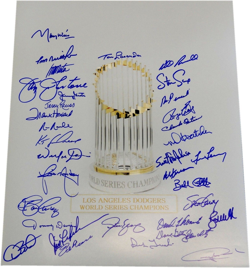 Tommy Lasorda Wills Stewart Sax Stewart Hand Signed 16x20 Photo Dodgers Trophy