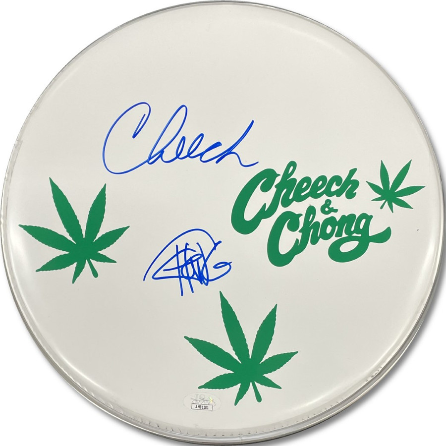 Cheech & Chong Signed Autographed Drumhead Blue Ink Comedy Duo JSA AM81181