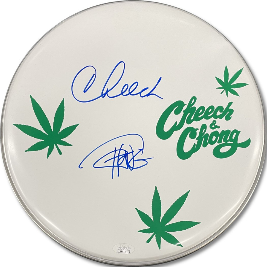 Cheech & Chong Signed Autographed Drumhead Blue Ink Comedy Duo JSA AM81184