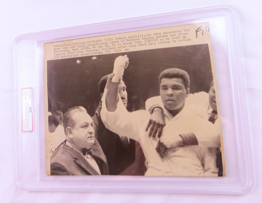 Muhammad Ali Unsigned Wire Photo 1971 w/Johnny Addie 8X10 PSA Encapsulated