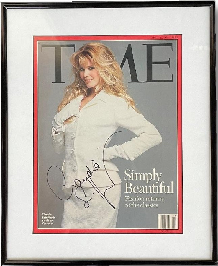 Claudia Schiffer Signed Autographed Time Magazine Custom Framed W/ COA