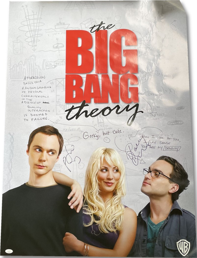 Jim Parsons, Kaley Cuoco Signed 27x39 WB Poster The Big Bang Theory JSA DAMAGED