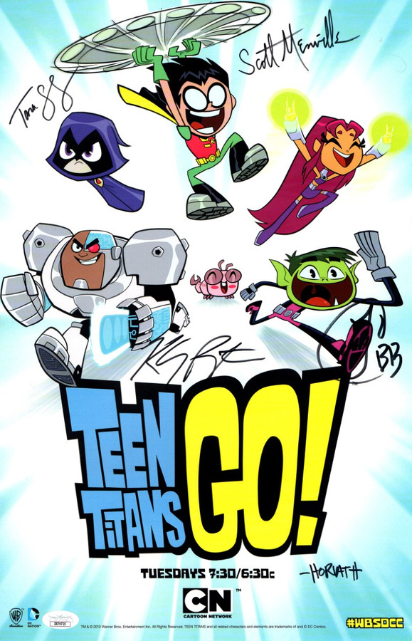 Teen Titans Go! Signed Cast Autograph 11X17 Poster Menville Cipes +3 JSA XX76720