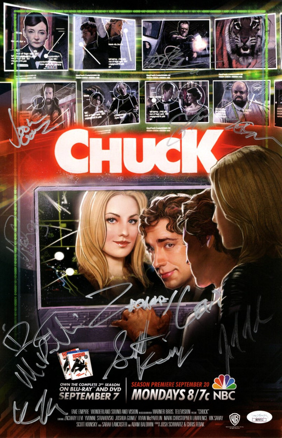 Chuck Cast Signed Autographed 11X17 Poster Levi Gomez Lancaster +7 JSA XX76712