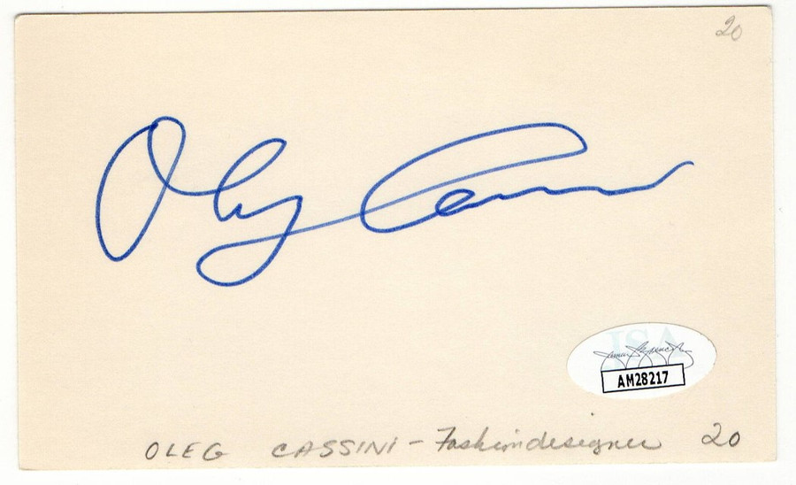 Oleg Cassini Signed Autographed Index Card Fashion Designer JSA AM28217