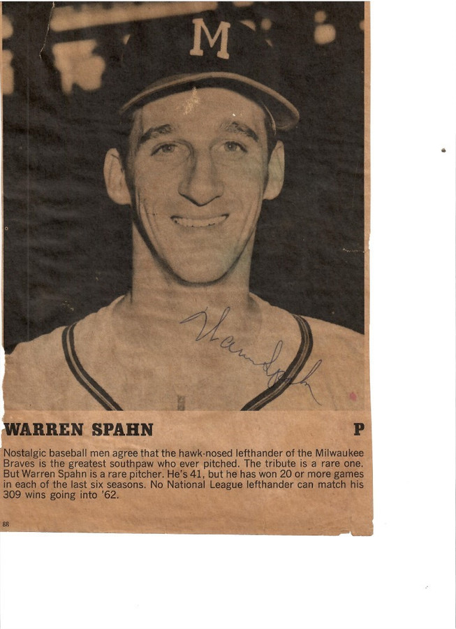 Warren Spahn Signed Autographed 7x10 Book Photo Milwaukee Brewers Pitcher JSA