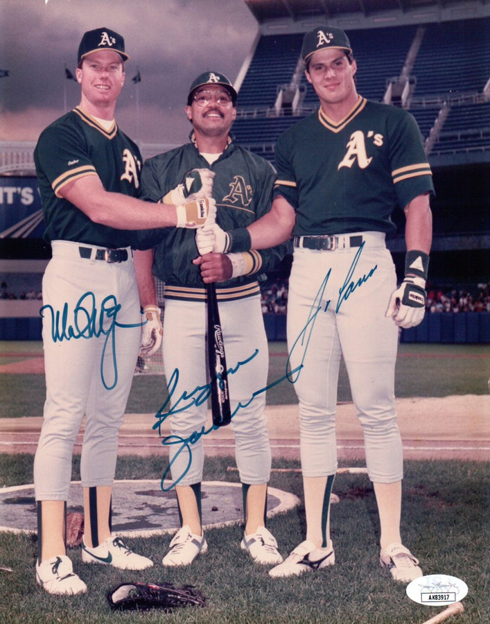 Mark McGwire Reggie Jackson Jose Canseco Signed Autographed 8X10 Photo A's JSA