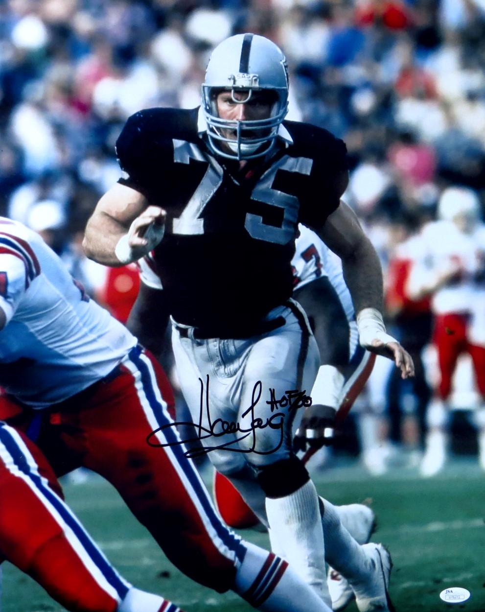 Howie Long Signed Autographed 16X20 Photo Raiders Action Shot 'HOF