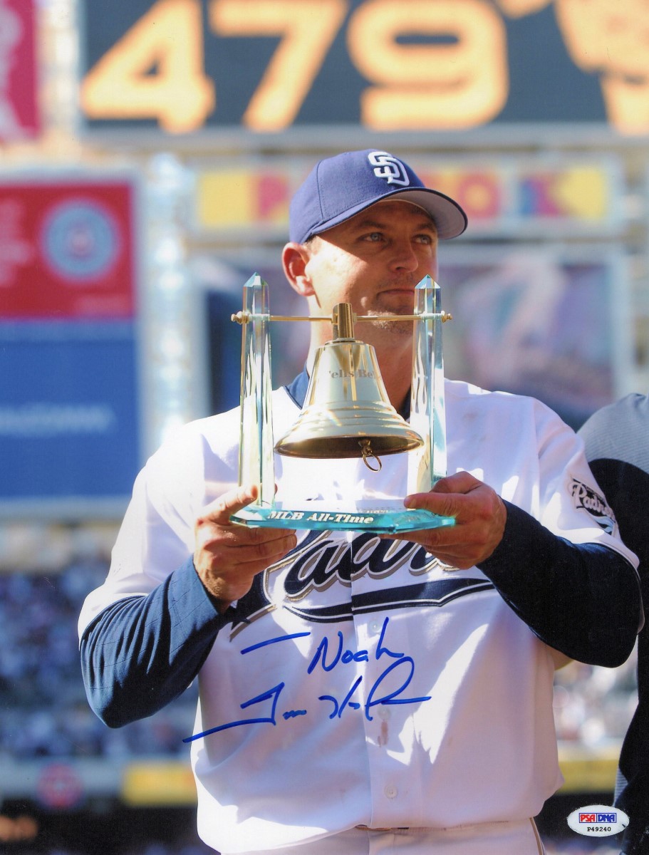 Trevor Hoffman Autographed 11X14 Photo Padres Holding Trophy to