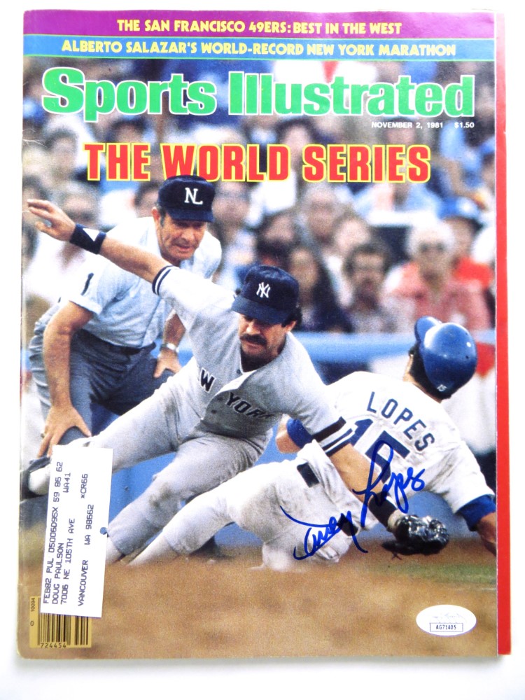 Davey Lopes Autographed Magazine Sports Illustrated 1981 Dodgers