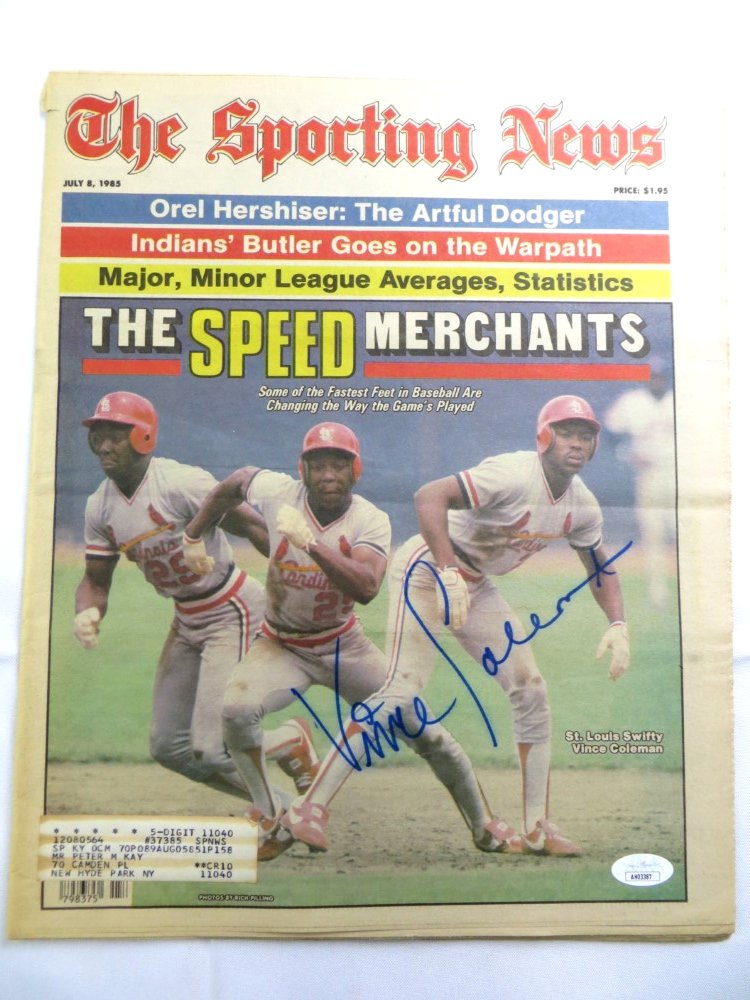 Vince Coleman Autographed Newspaper Sporting News 1985 Cardinals JSA  AH03387 - Cardboard Legends